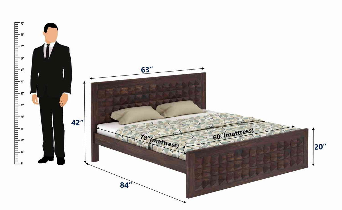 Sofia Solid Sheesham Wood Bed Without Storage (Queen Size, Walnut Finish)
