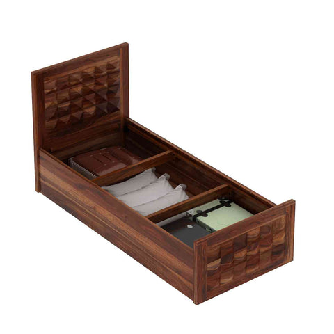 Sofia Solid Sheesham Wood Single Bed With Box Storage (Natural Finish)