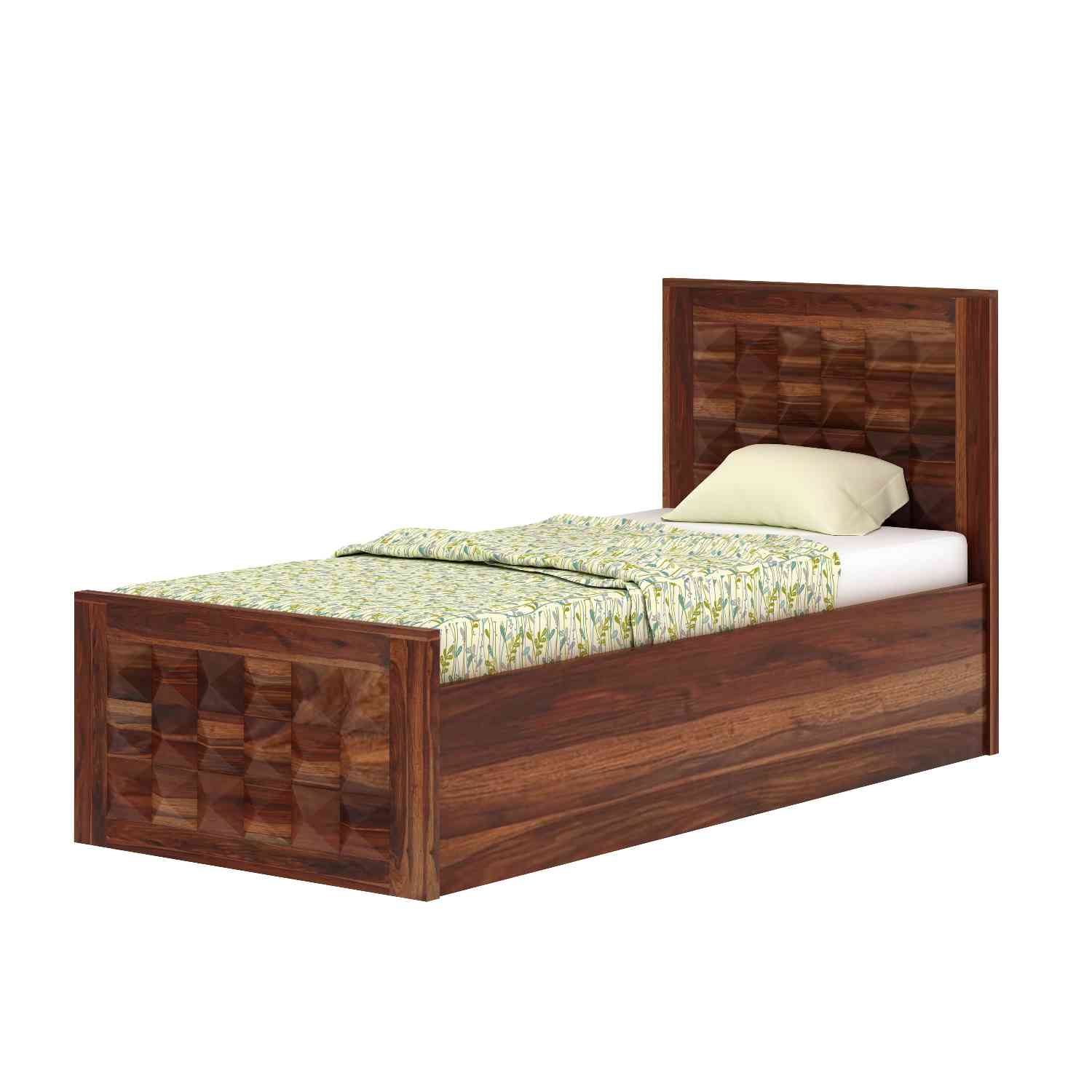 Sofia Solid Sheesham Wood Single Bed With Box Storage (Natural Finish)