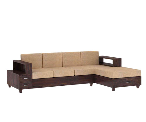 Woodora Solid Sheesham Wood 4 Seater L Shape Sofa (Walnut Finish)
