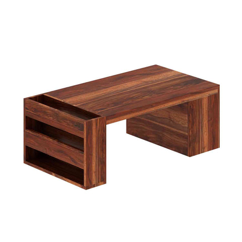 Maria Solid Sheesham Wood Coffee Table With Side Storage (Natural Finish)