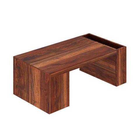 Maria Solid Sheesham Wood Coffee Table With Side Storage (Natural Finish)