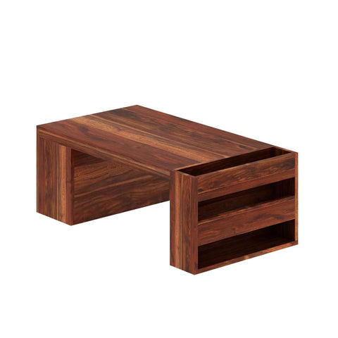 Maria Solid Sheesham Wood Coffee Table With Side Storage (Natural Finish)