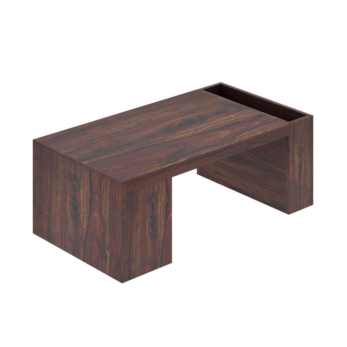 Maria Solid Sheesham Wood Coffee Table With Side Storage (Walnut Finish)
