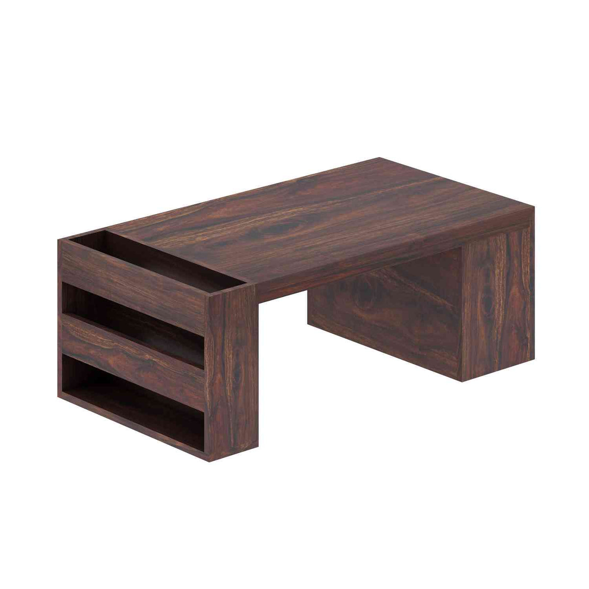 Maria Solid Sheesham Wood Coffee Table With Side Storage (Walnut Finish)