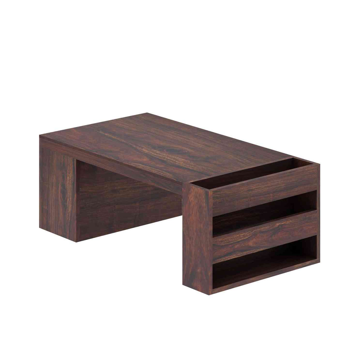 Maria Solid Sheesham Wood Coffee Table With Side Storage (Walnut Finish)