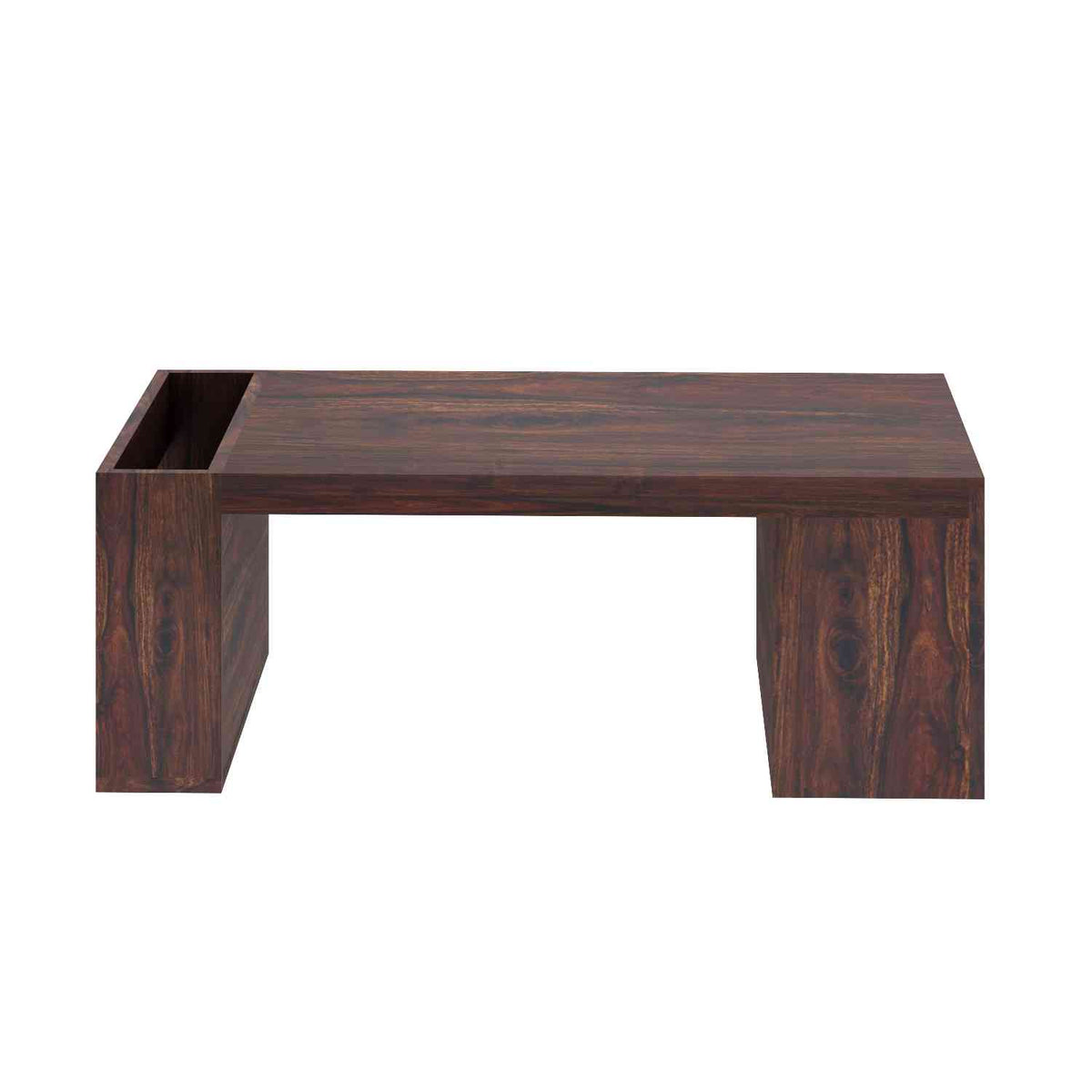 Maria Solid Sheesham Wood Coffee Table With Side Storage (Walnut Finish)