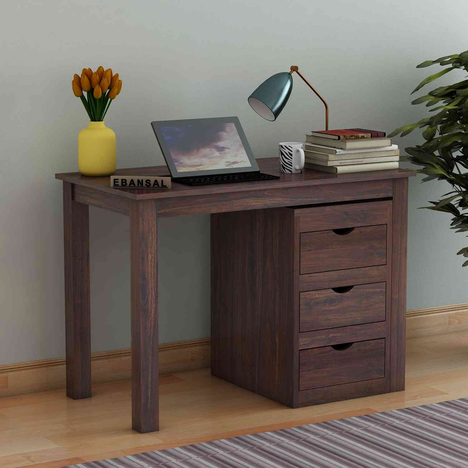 Fusta Solid Sheesham Wood Study Table With Storage (Walnut Finish)