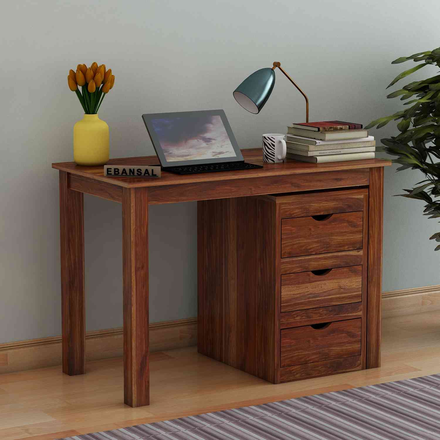 Fusta Solid Sheesham Wood Study Table With Storage (Natural Finish)