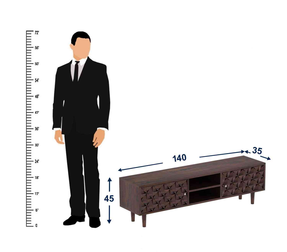 Teblonn Solid Sheesham Wood TV Unit (Walnut Finish)