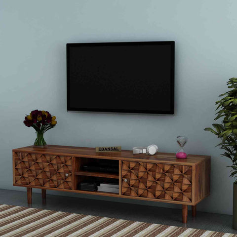 Teblonn Solid Sheesham Wood TV Unit (Natural Finish)
