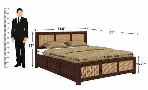 Canejoy Solid Sheesham Wood Hydraulic Bed With Box Storage (King Size, Walnut Finish, Design 1)