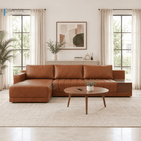 Embrace L Shape 5 Seater Sectional Sofa (Leatherette, Ginger bread)