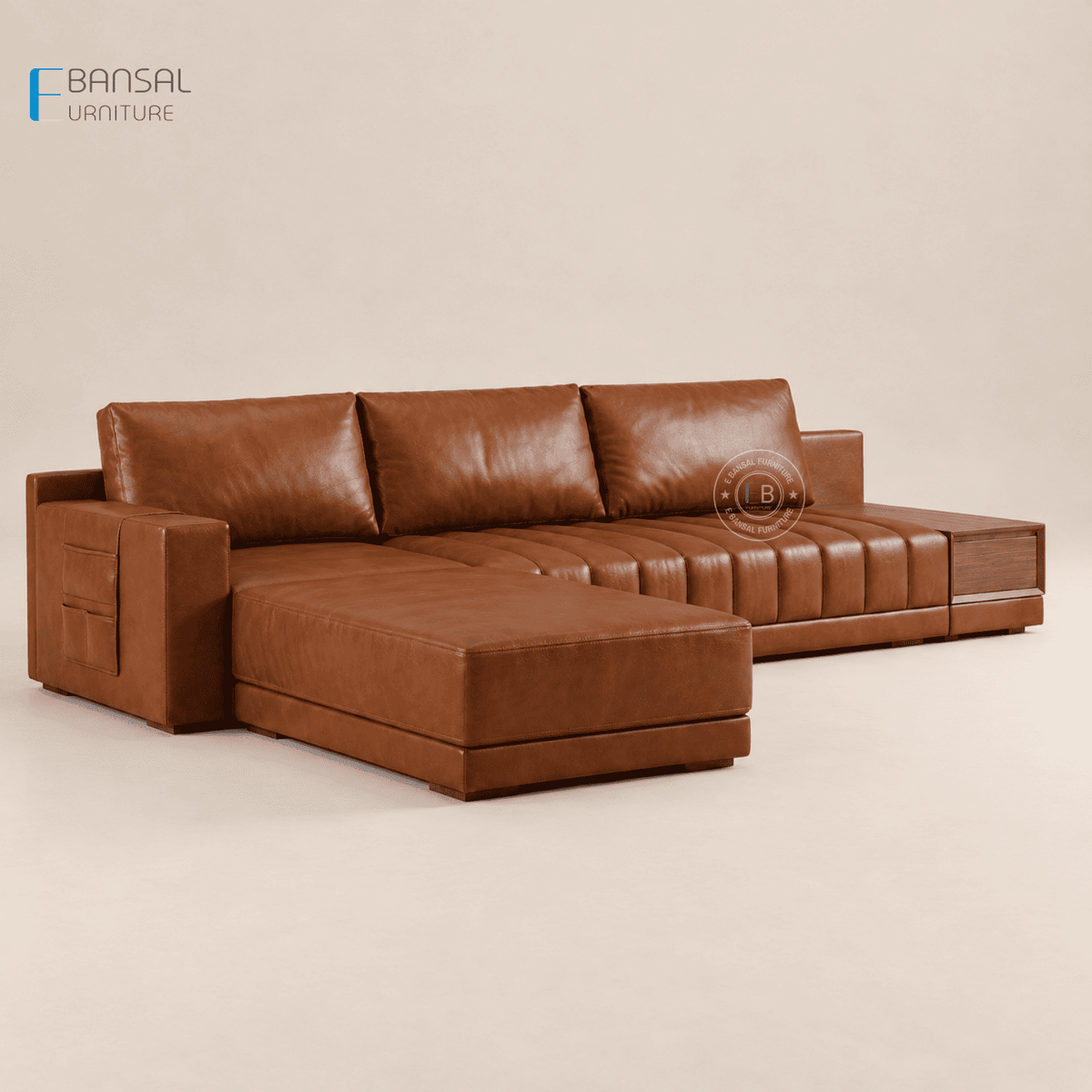 Embrace L Shape 5 Seater Sectional Sofa (Leatherette, Ginger bread)