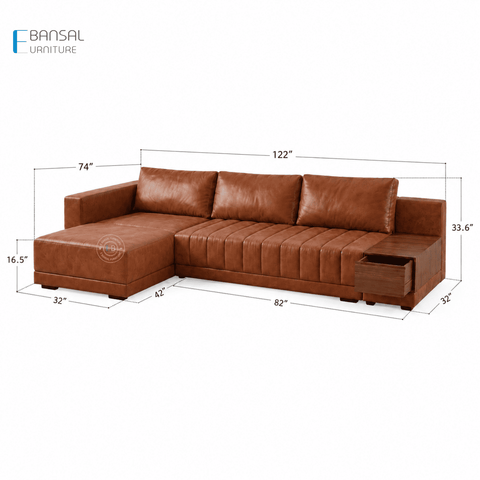 Embrace L Shape 5 Seater Sectional Sofa (Leatherette, Ginger bread)