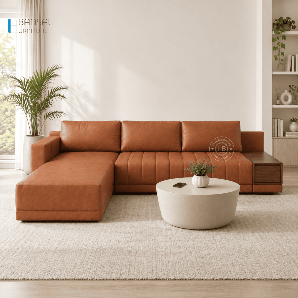 Embrace L Shape 5 Seater Sectional Sofa (Leatherette, Ginger bread)