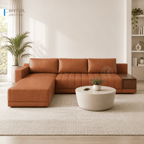 Embrace L Shape 5 Seater Sectional Sofa (Leatherette, Ginger bread)