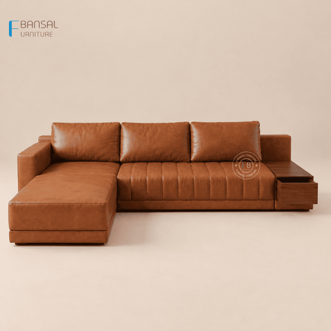 Embrace L Shape 5 Seater Sectional Sofa (Leatherette, Ginger bread)