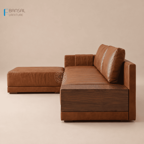 Embrace L Shape 5 Seater Sectional Sofa (Leatherette, Ginger bread)