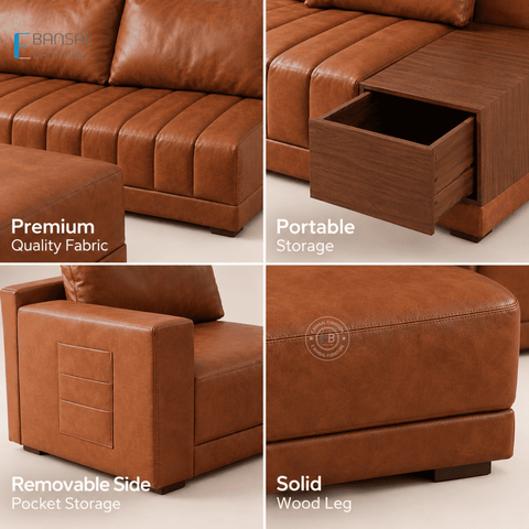 Embrace L Shape 5 Seater Sectional Sofa (Leatherette, Ginger bread)