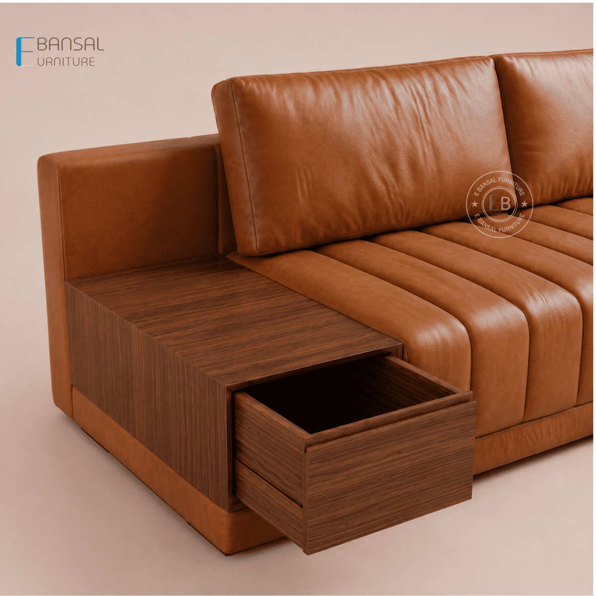 Embrace L Shape 5 Seater Sectional Sofa (Leatherette, Ginger bread)