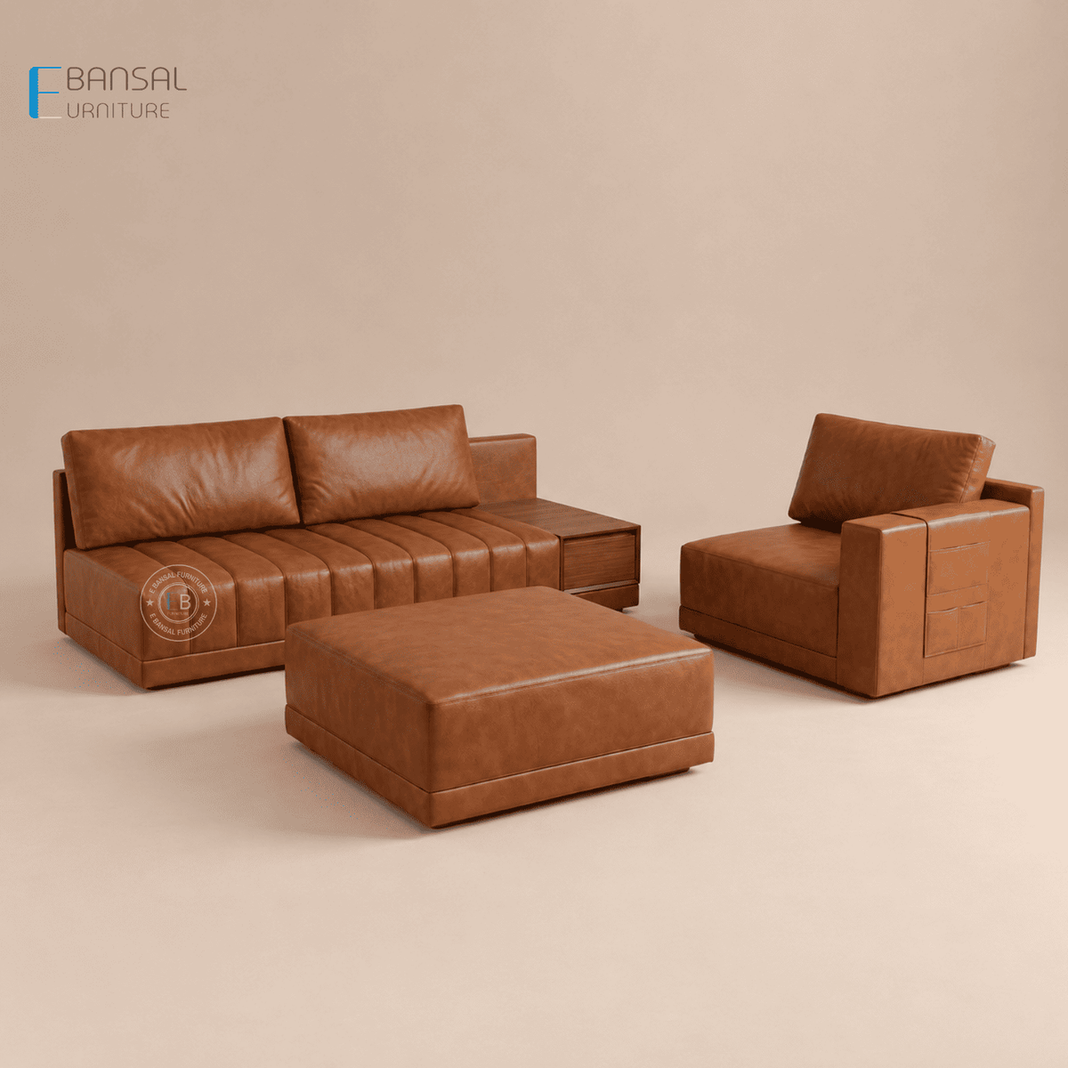 Embrace L Shape 5 Seater Sectional Sofa (Leatherette, Ginger bread)