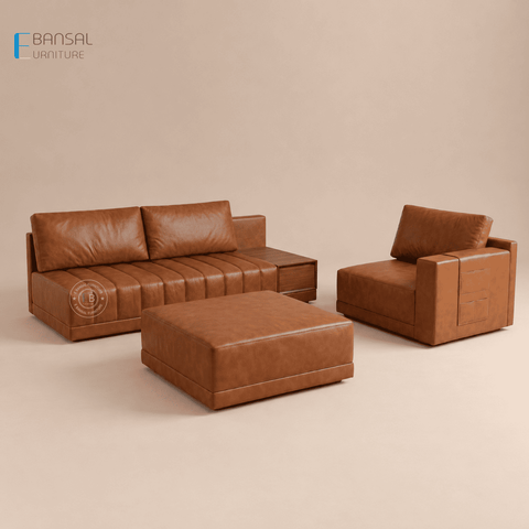 Embrace L Shape 5 Seater Sectional Sofa (Leatherette, Ginger bread)