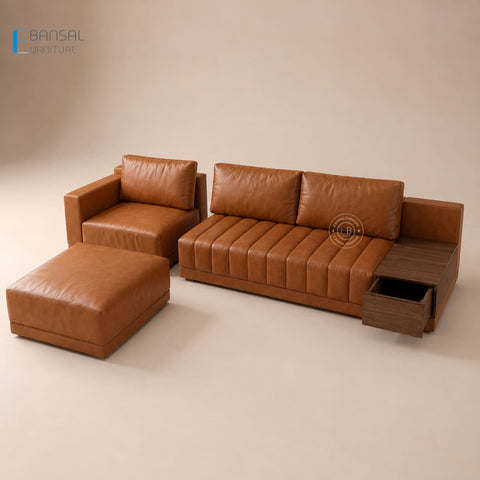 Embrace L Shape 5 Seater Sectional Sofa (Leatherette, Ginger bread)