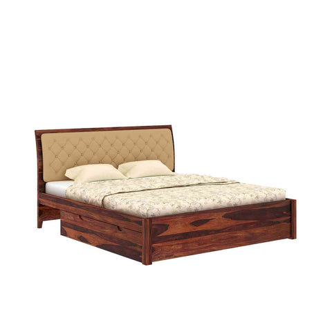 Befree Solid Sheesham Wood Drawer Storage Bed With Two Side Tables (King Size, Natural Finish)