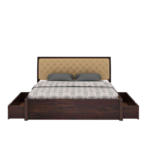 Befree Solid Sheesham Wood Drawer Storage Bed With Two Side Tables (King Size, Walnut Finish)