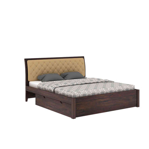 Befree Solid Sheesham Wood Drawer Storage Bed With Two Side Tables (King Size, Walnut Finish)