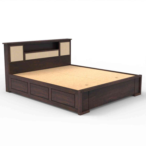Feelinn Solid Sheesham Wood Bed With Box Storage (Queen Size, Walnut Finish)
