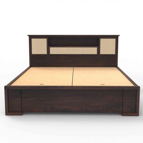 Feelinn Solid Sheesham Wood Bed With Box Storage (Queen Size, Walnut Finish)