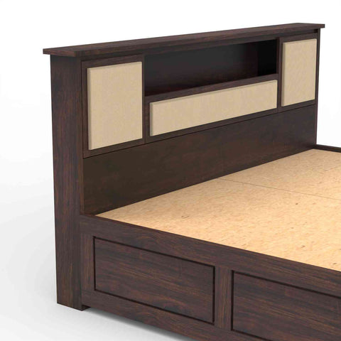Feelinn Solid Sheesham Wood Bed With Box Storage (Queen Size, Walnut Finish)