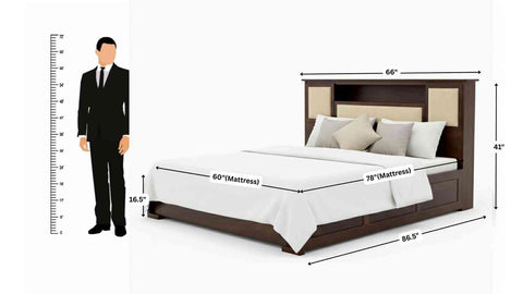 Feelinn Solid Sheesham Wood Hydraulic Bed With Box Storage (Queen Size, Walnut Finish)