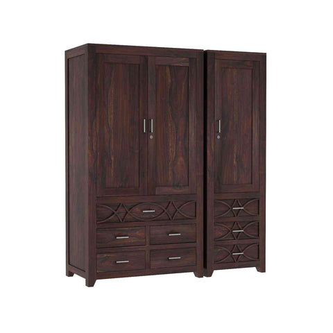 Livinn Solid Sheesham Wood Wardrobe Set (Walnut Finish)