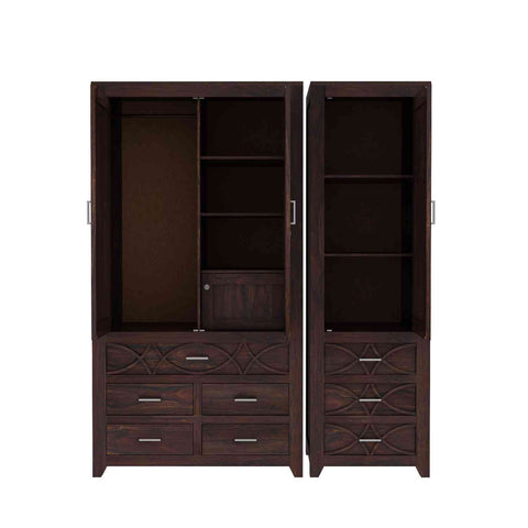 Livinn Solid Sheesham Wood Wardrobe Set (Walnut Finish)