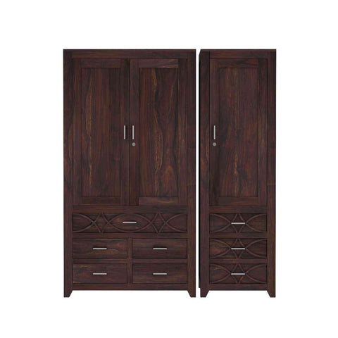 Livinn Solid Sheesham Wood Wardrobe Set (Walnut Finish)