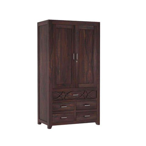 Livinn Solid Sheesham Wood Wardrobe Set (Walnut Finish)