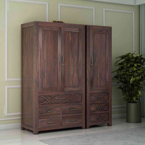 Livinn Solid Sheesham Wood Wardrobe Set (Walnut Finish)