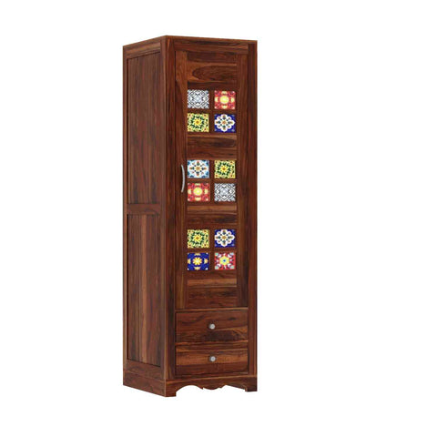 Dotwork Solid Sheesham Wood Wardrobe Set (With Mirror, Natural Finish)