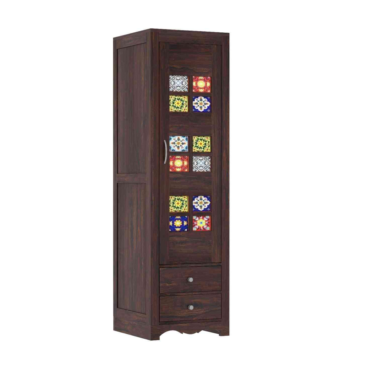 Dotwork Solid Sheesham Wood Wardrobe Set (With Mirror, Walnut Finish)