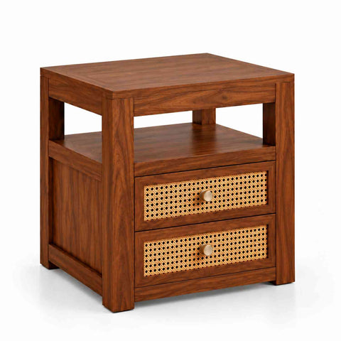 Canejoy Solid Sheesham Wood Bedside Table With 2 Drawers (Natural Finish)