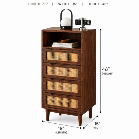 Canejoy Solid Sheesham Wood Chest of Drawers With Open Shelf (Walnut Finish)