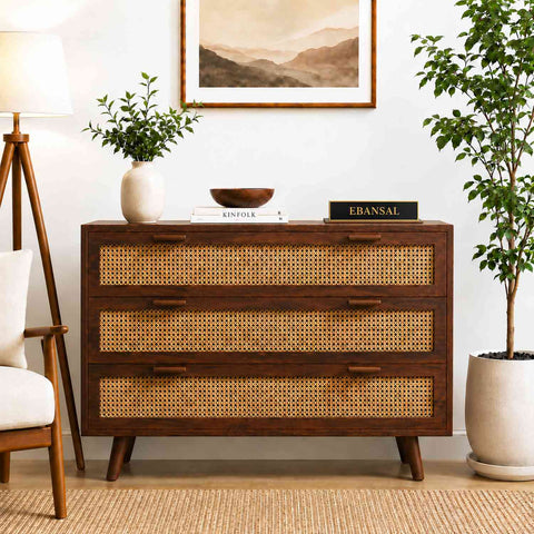 Canejoy Solid Sheesham Wood Chest of Drawers (Walnut Finish)