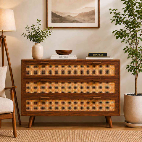 Canejoy Solid Sheesham Wood Chest of Drawers (Natural Finish)