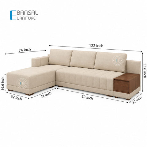 Embrace L Shape 5 Seater Sectional Sofa (Cotton, Jade Ivory)