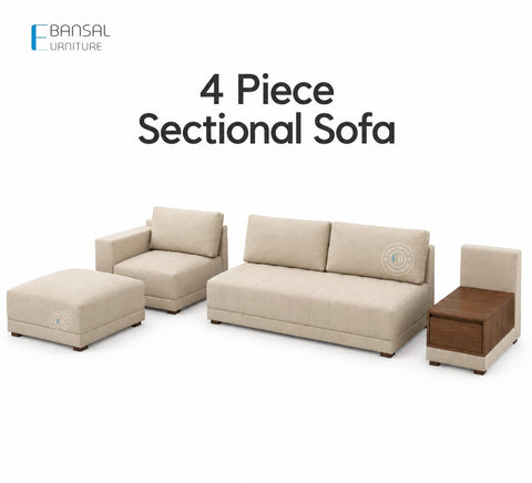 Embrace L Shape 5 Seater Sectional Sofa (Cotton, Jade Ivory)