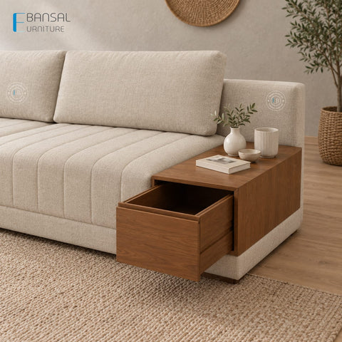 Embrace L Shape 5 Seater Sectional Sofa (Cotton, Jade Ivory)