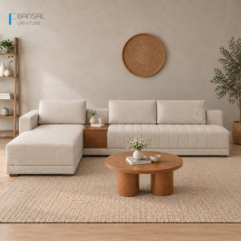 Embrace L Shape 5 Seater Sectional Sofa (Cotton, Jade Ivory)